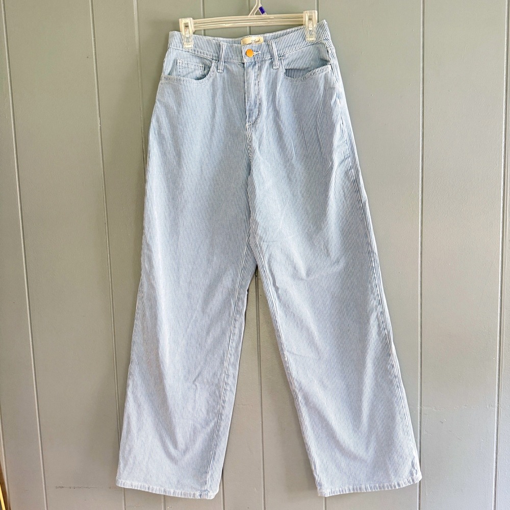 Universal Thread Relaxed Wide Leg High Rise Stripe Denim Pants Blue White 4R